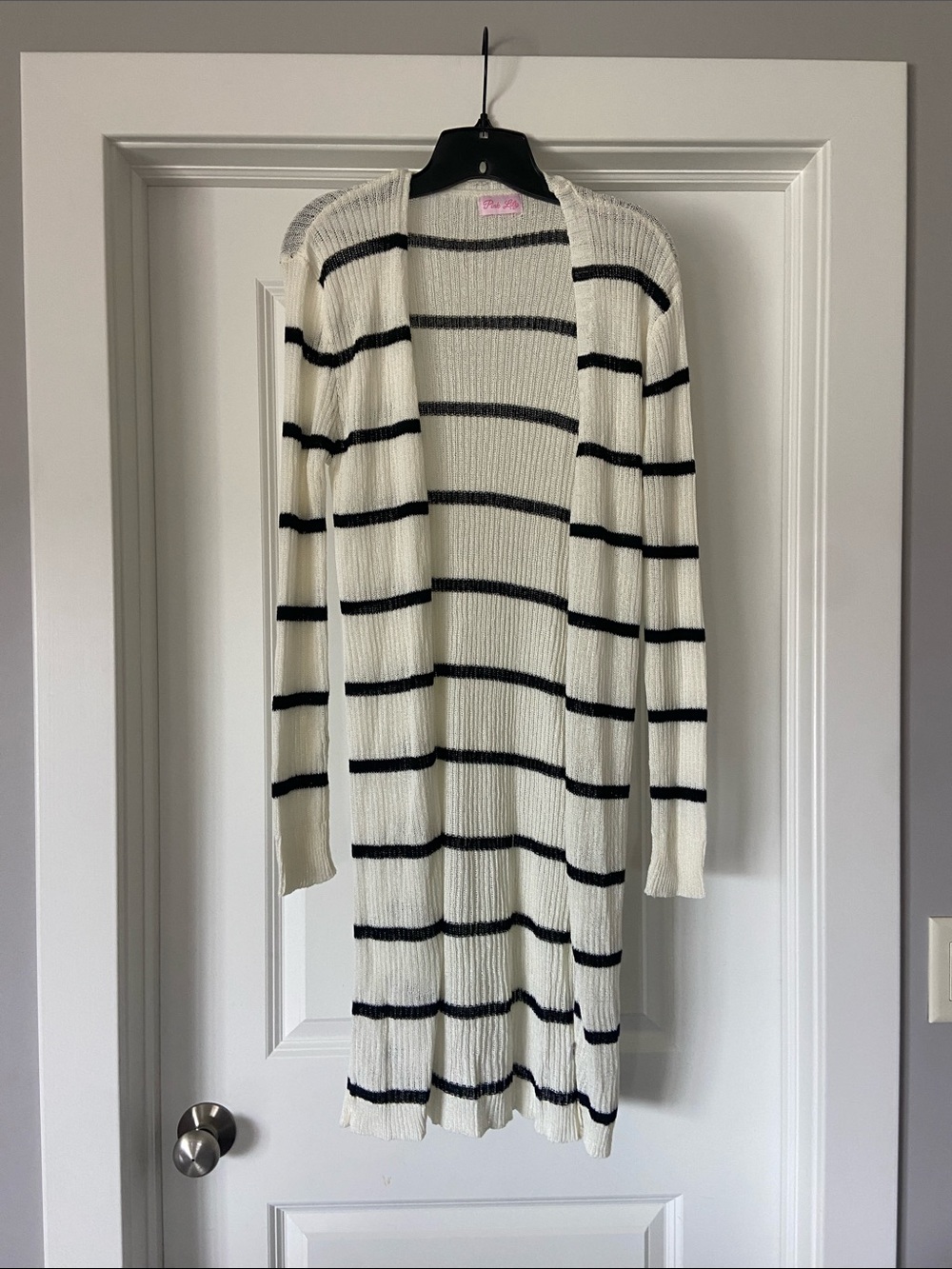 Pink Lily Cream and Black Striped Open-Front Cardigan